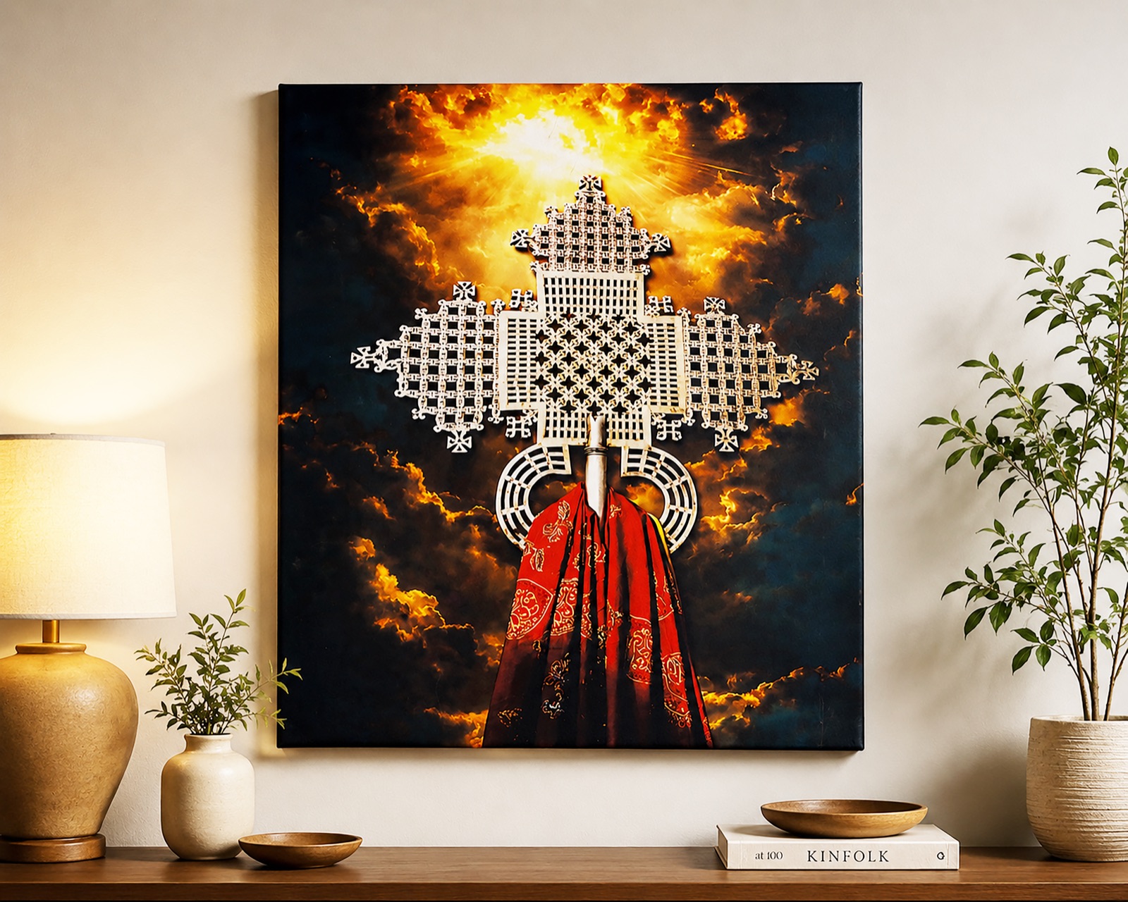 Ethiopian Orthodox processional cross printed on canvas